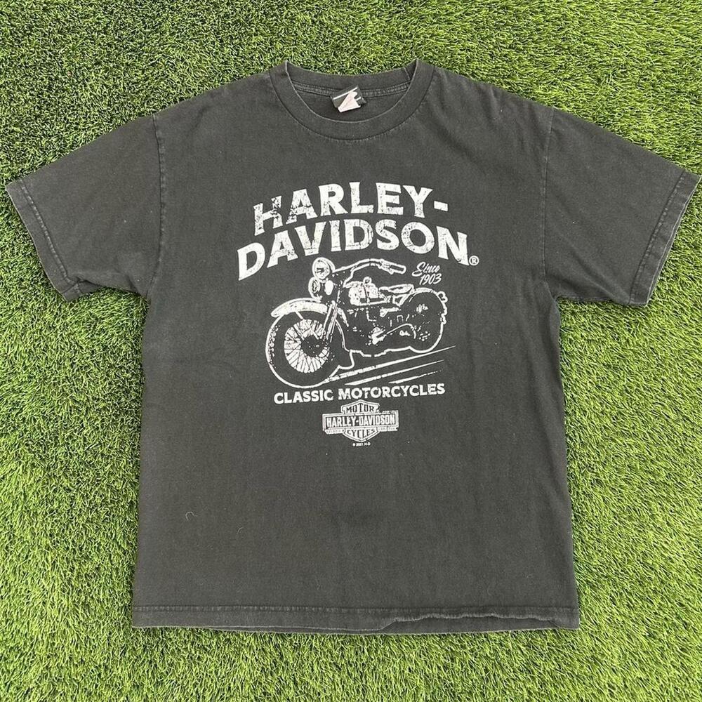 Harley Davidson Men's Black and Grey Tshirt